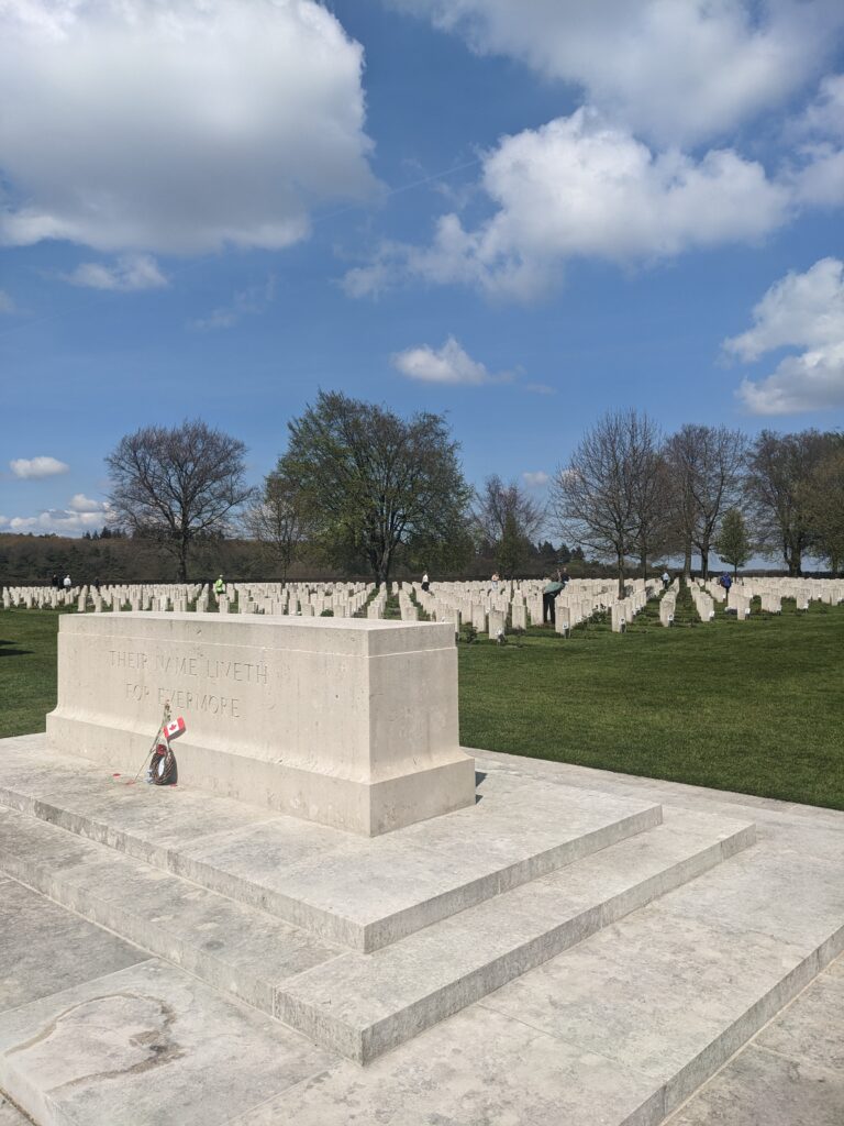 Groesbeek Canadian War Cemetery, Monument with Grave markers behind