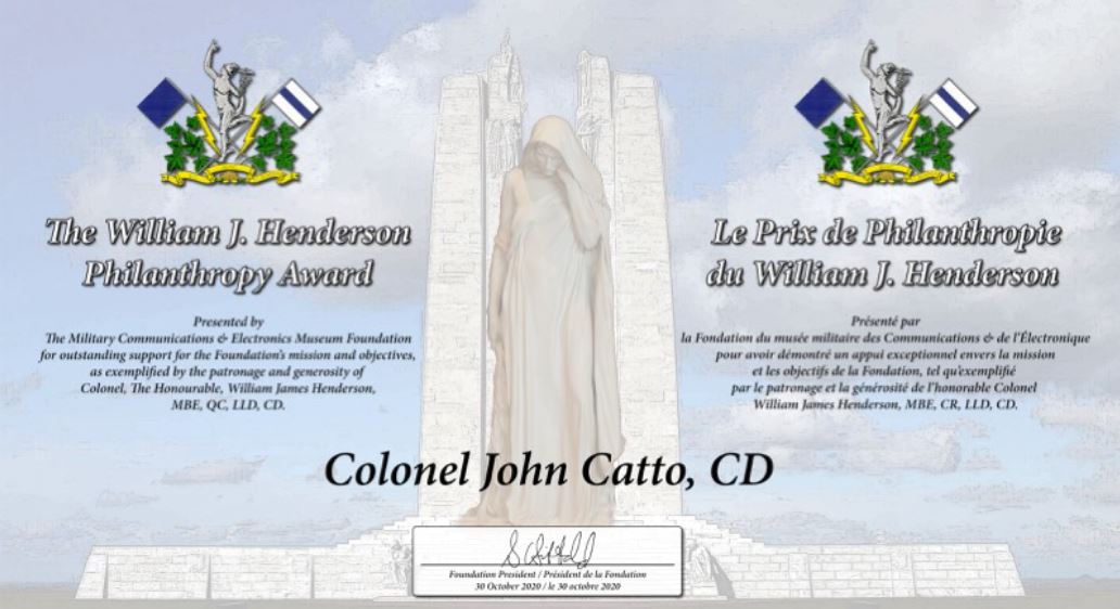 Prix de philanthropie William J. Henderson – Colonel John Catto, CD